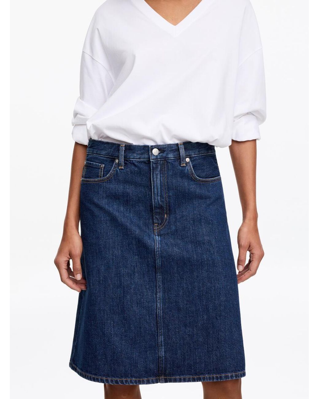 ARKET Blue A-Line Denim Midi Skirt