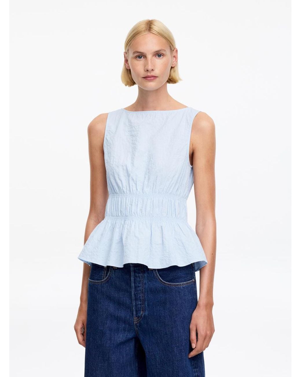 ARKET White Seersucker Smock Top