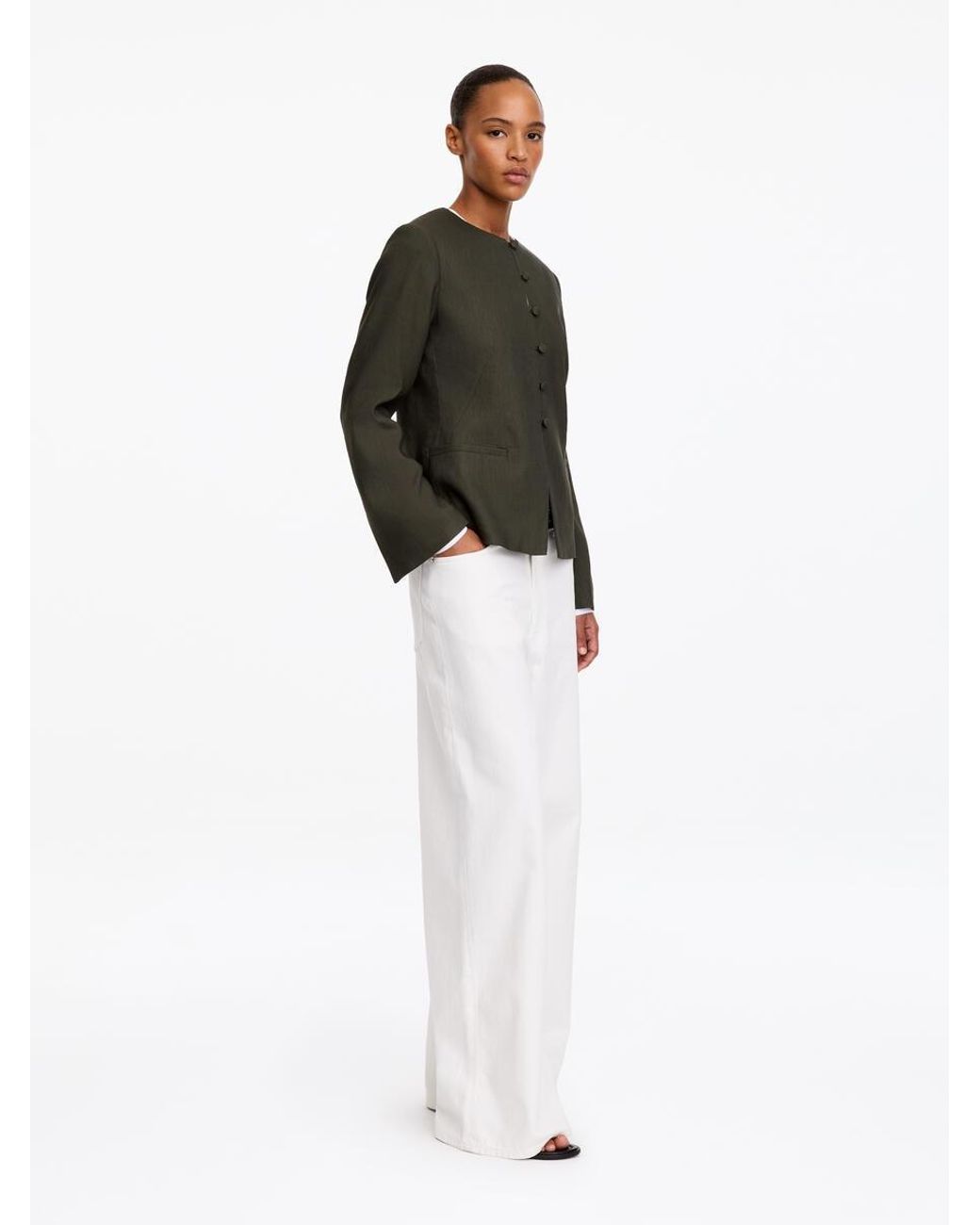 ARKET White Linen-Blend Collarless Blazer