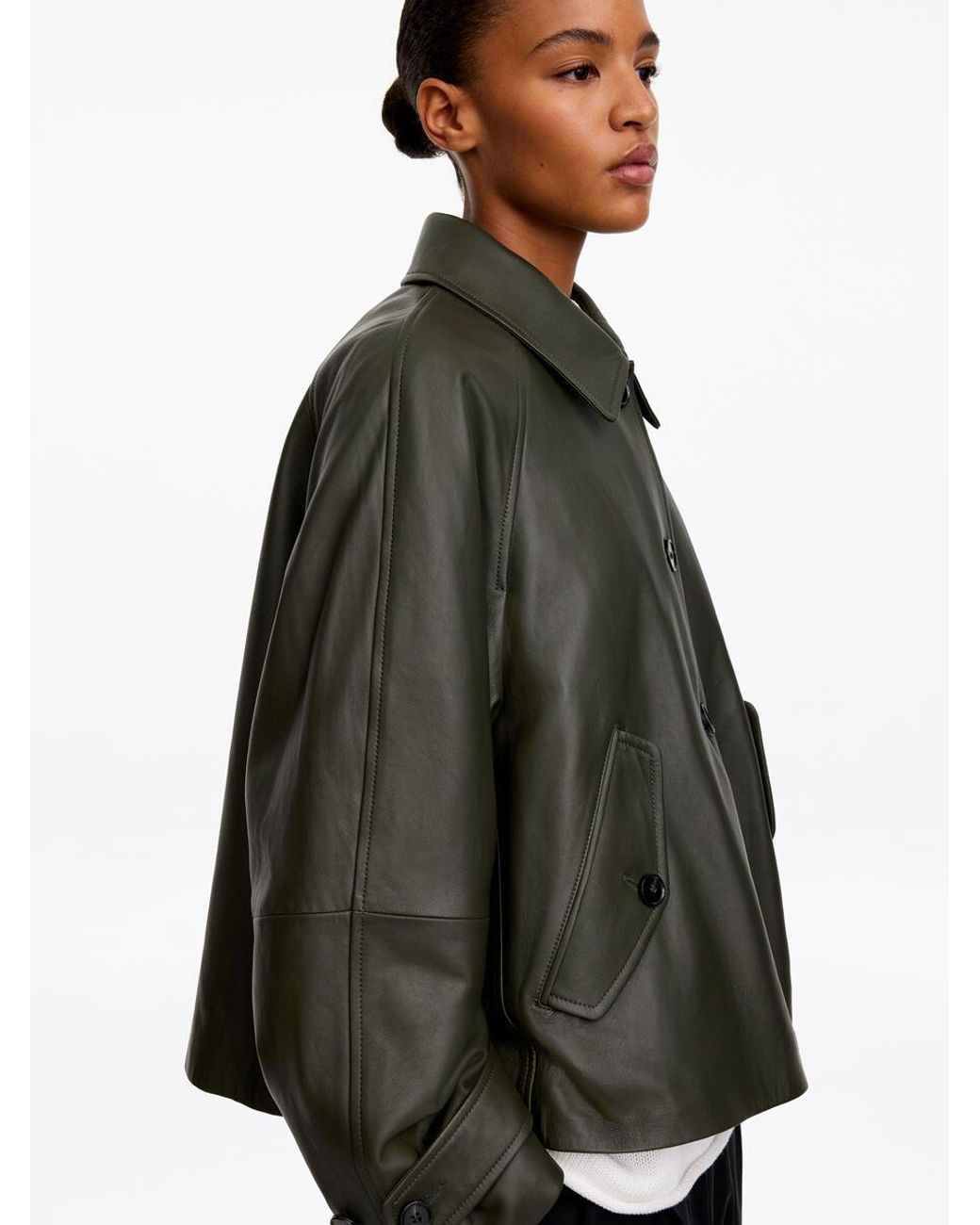 ARKET Black A-Line Leather Jacket