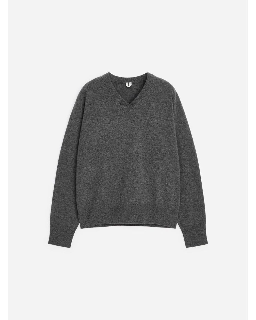 ARKET Gray Relaxed Cashmere V-Neck Jumper