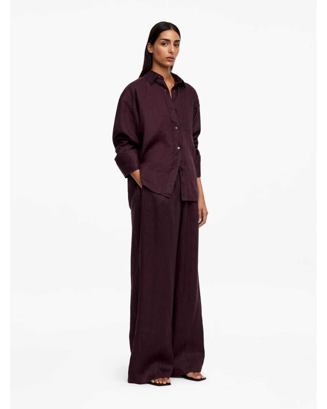 ARKET Purple Wide Linen Trousers