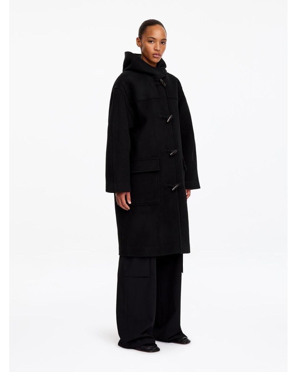 ARKET Black Wool-Blend Duffle Coat