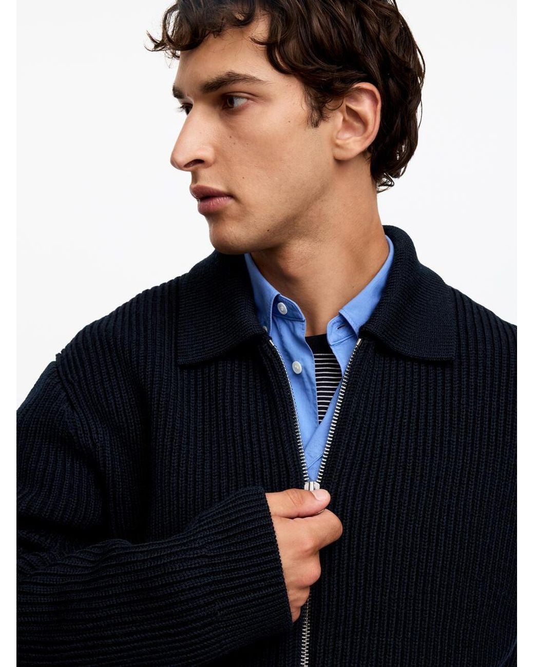 ARKET Blue Wool Cotton Zip Cardigan for men