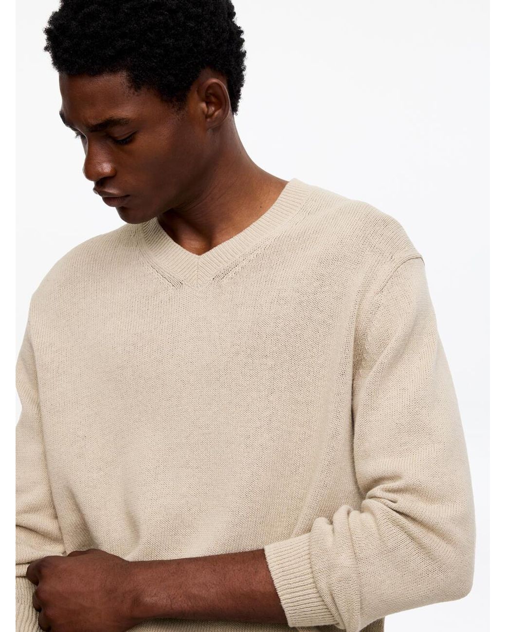 ARKET Natural Linen Cotton V-Neck Jumper for men