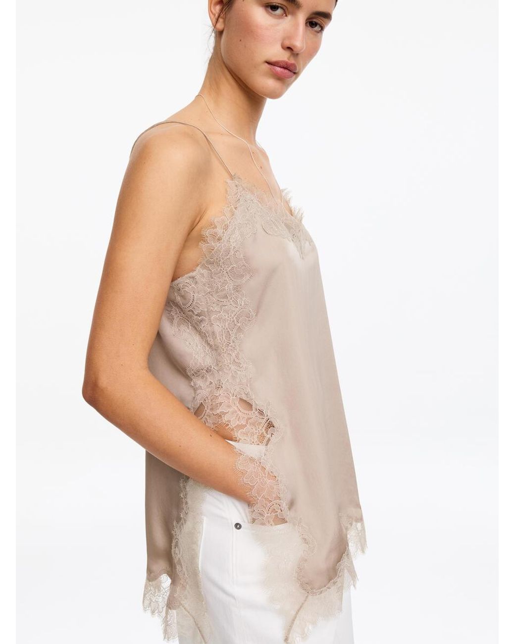ARKET Natural Lace-Detail Strap Top