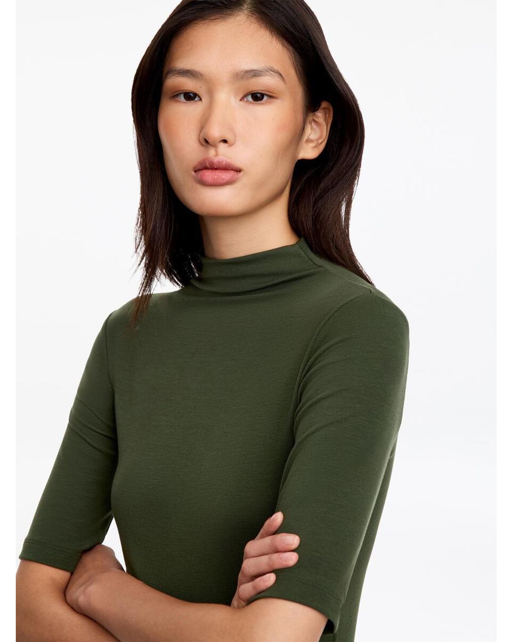 ARKET Green Mock-Neck Lyocell Top