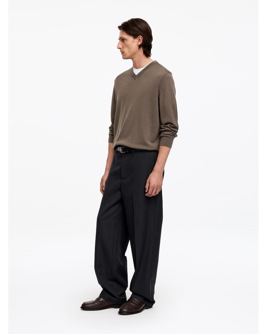 ARKET Brown Merino V-Neck Jumper for men
