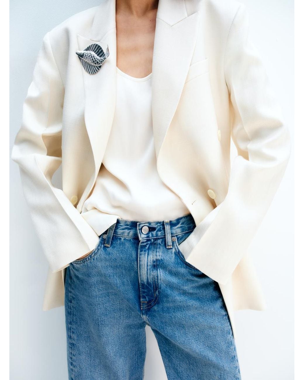 ARKET White Double-Breasted Blazer