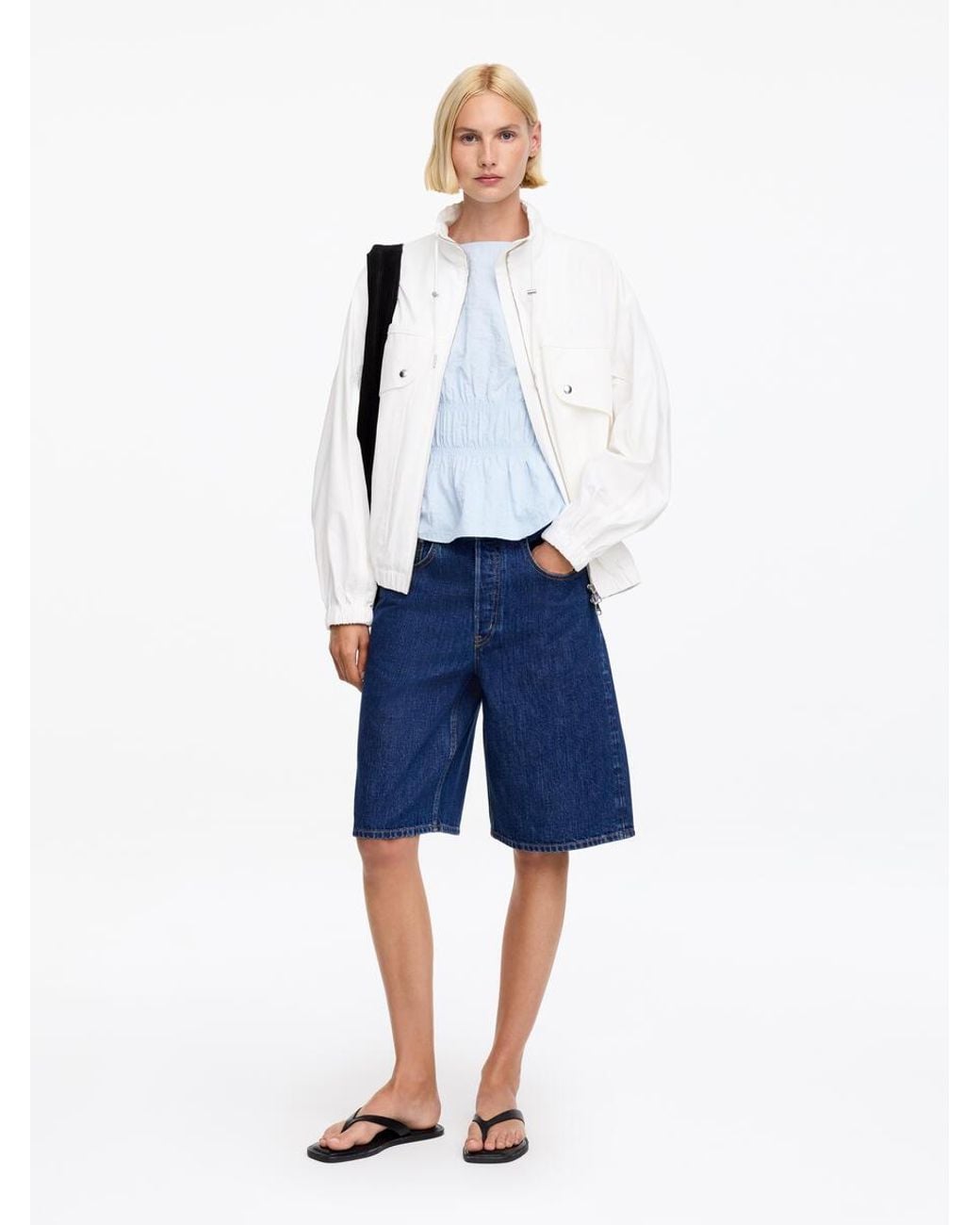 ARKET White Seersucker Smock Top
