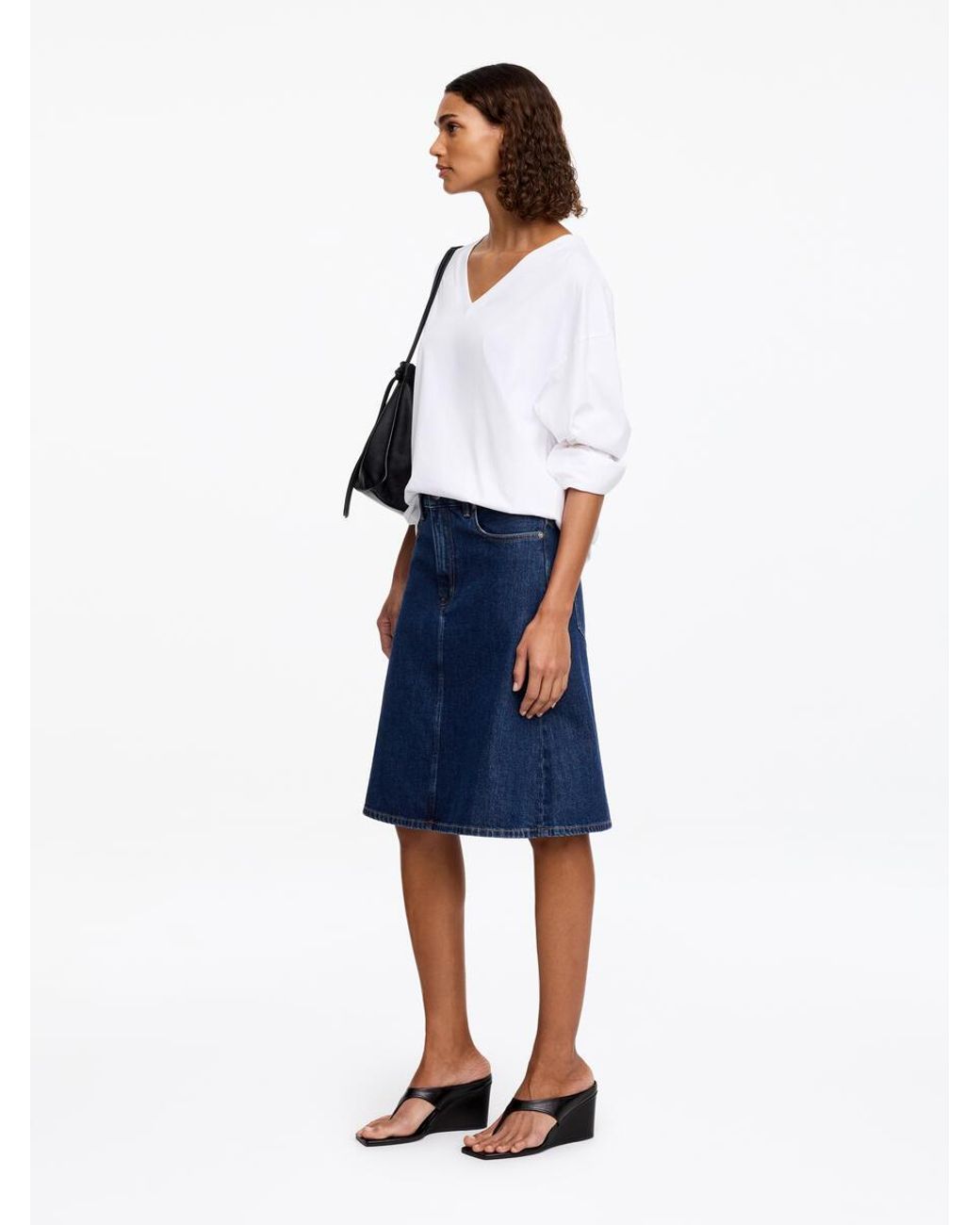 ARKET Blue A-Line Denim Midi Skirt