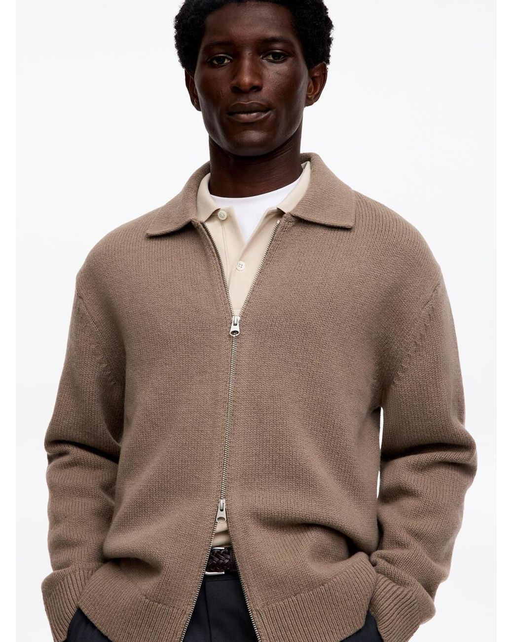 ARKET Natural Zip Wool Cardigan for men
