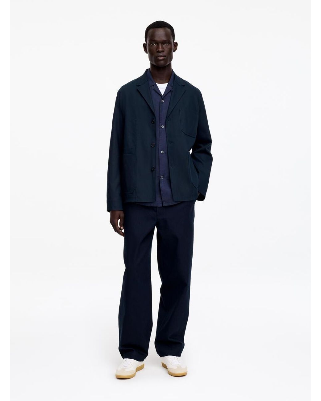 ARKET Blue Relaxed Cotton-Linen Blazer for men
