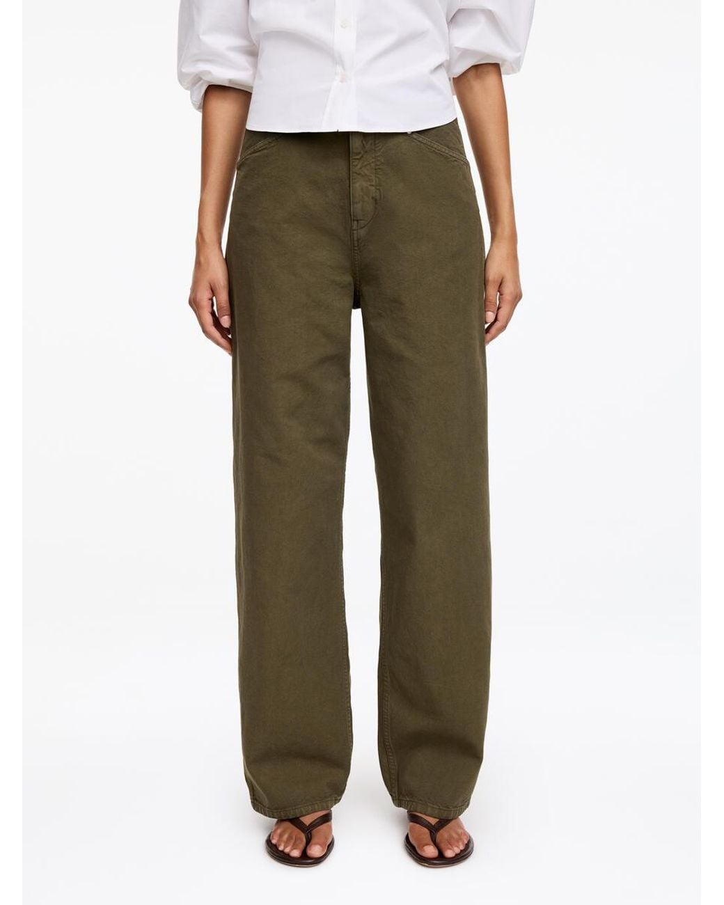 ARKET Green Cotton Canvas Utility Trousers