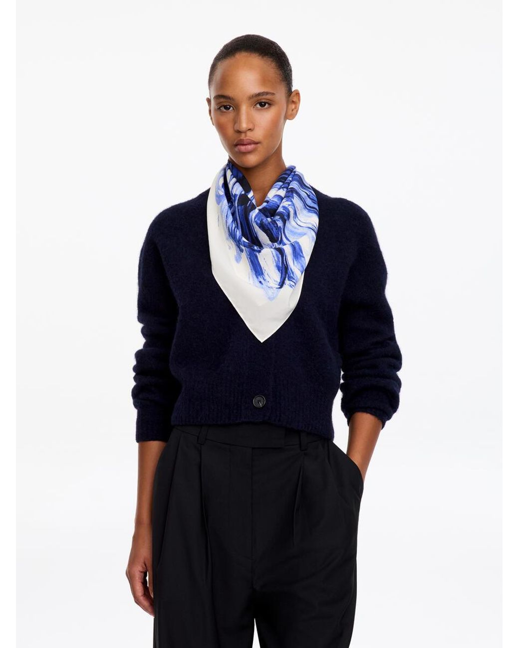 ARKET Blue Printed Silk Scarf