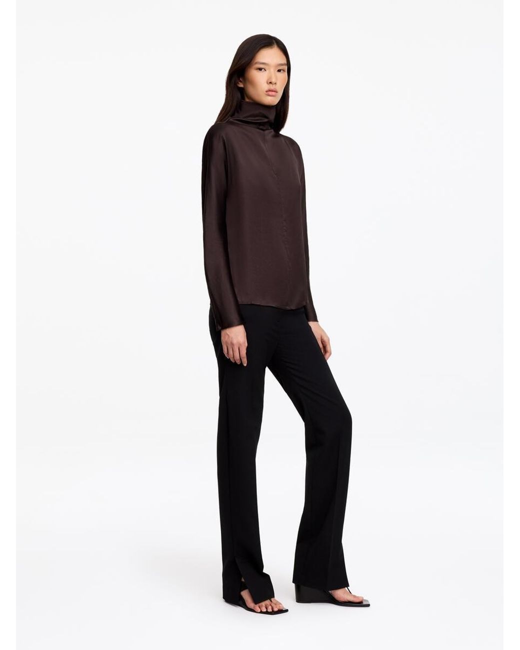 ARKET Brown Mock-Neck Satin Top