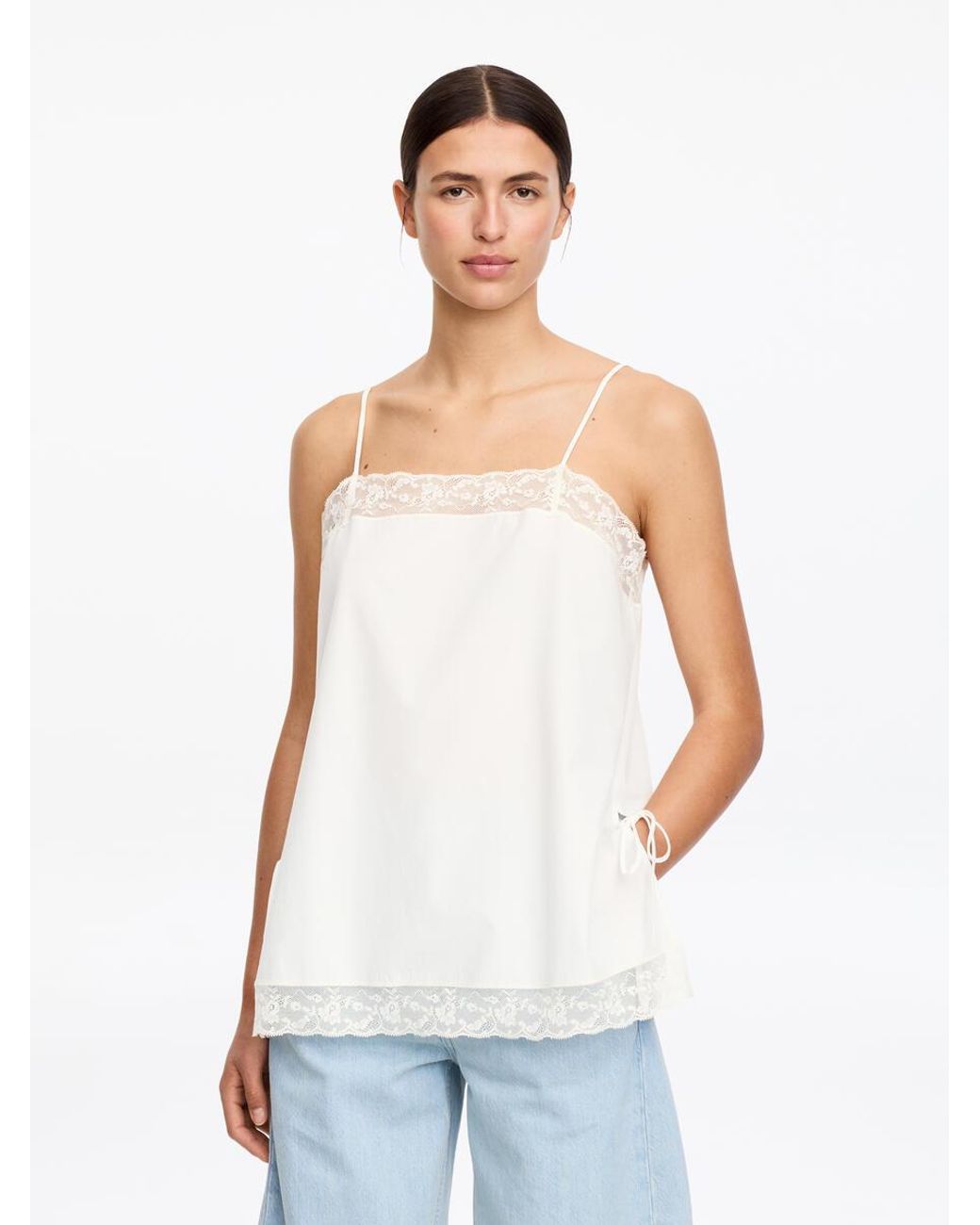 ARKET White Lace-Trim Cotton Strap Top