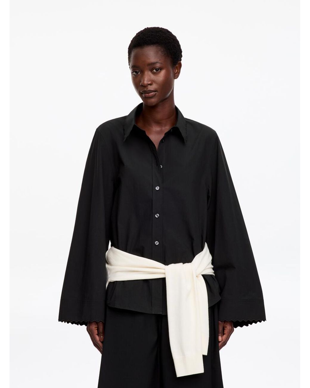 ARKET Black Scallop-Detail Shirt