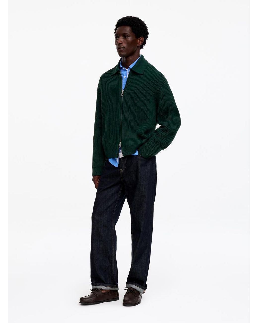 ARKET Green Wool Cotton Zip Cardigan for men