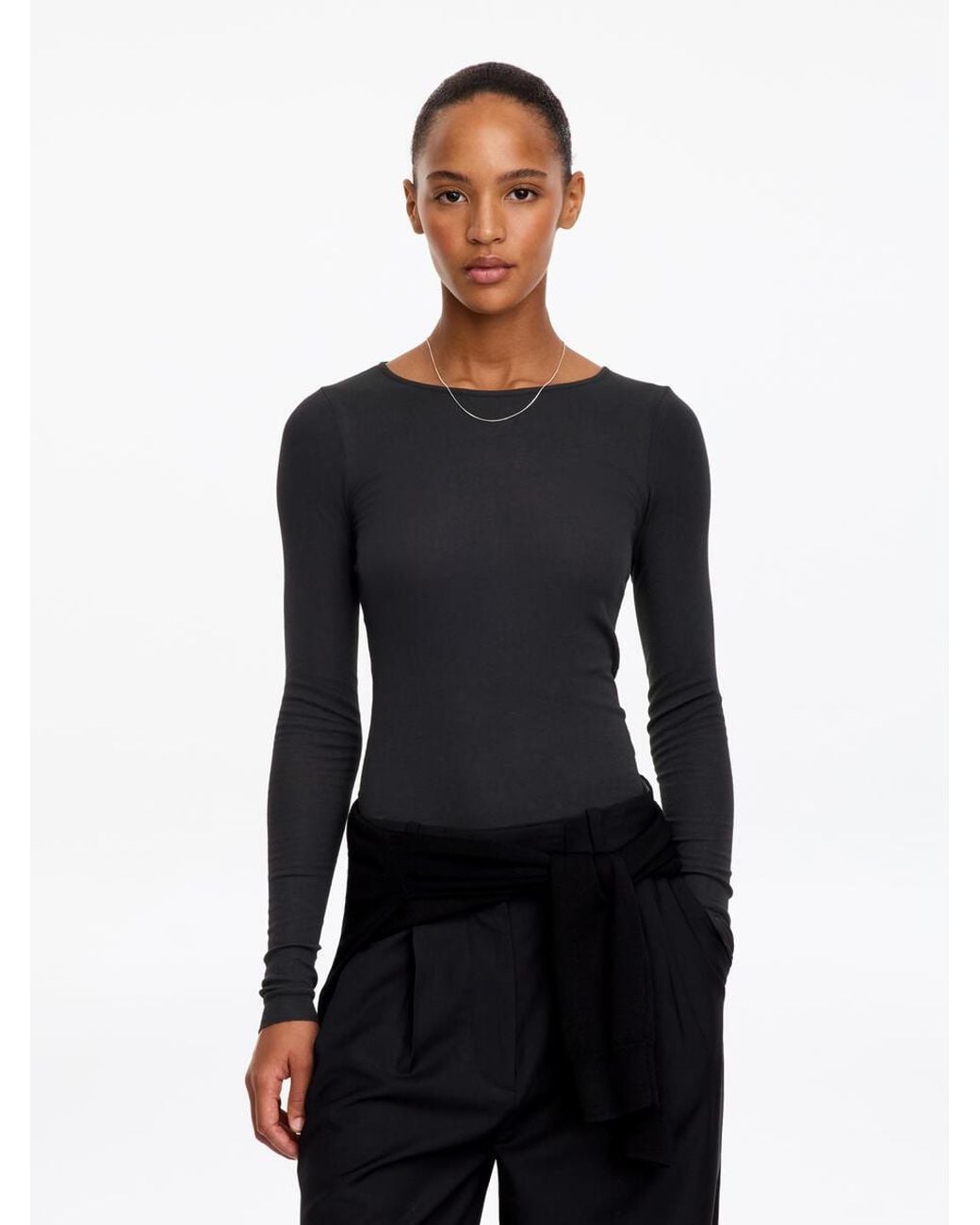 ARKET Black Sheer Rib Long-Sleeve Top