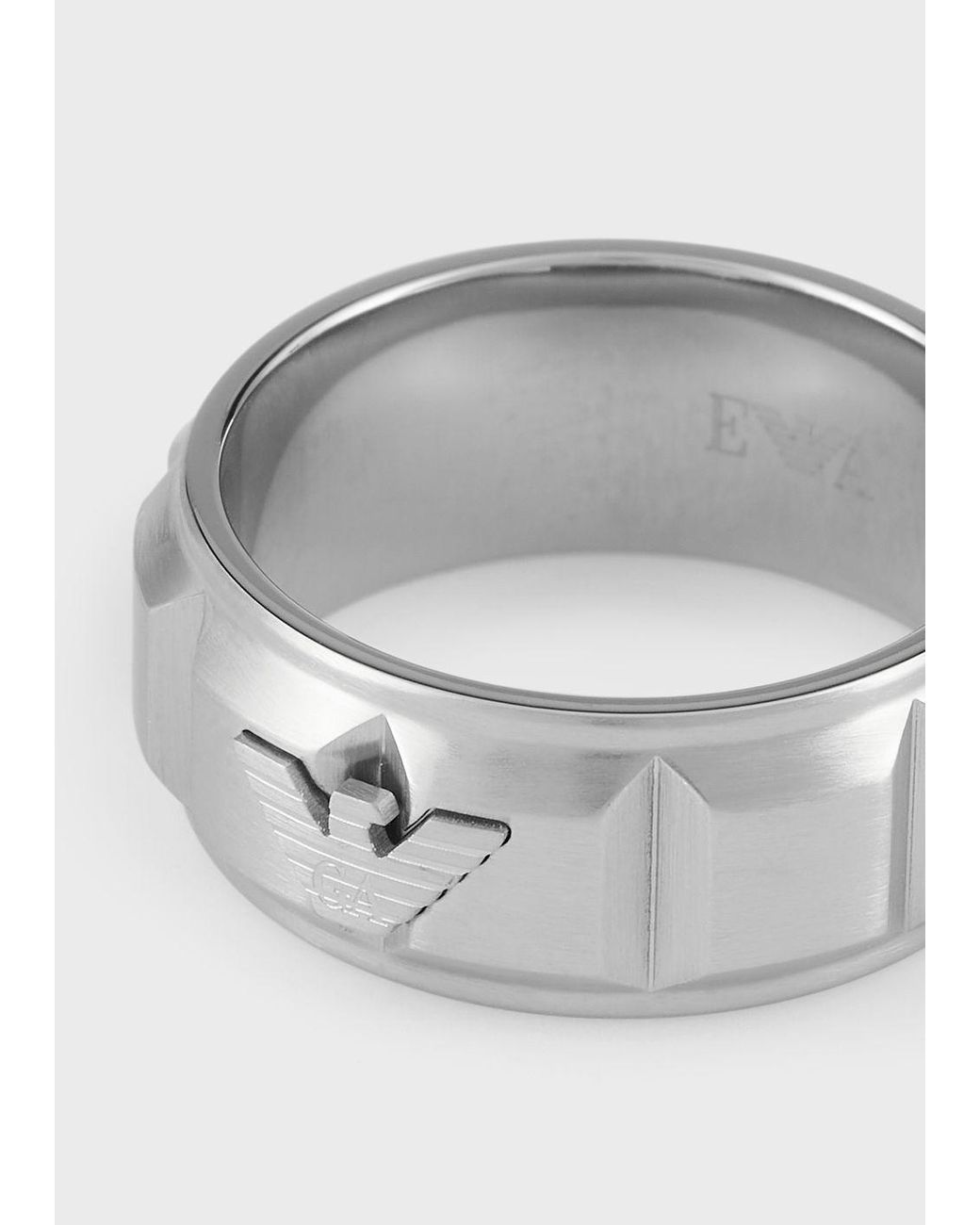 Emporio Armani Stainless Steel Band Ring in White for Men | Lyst