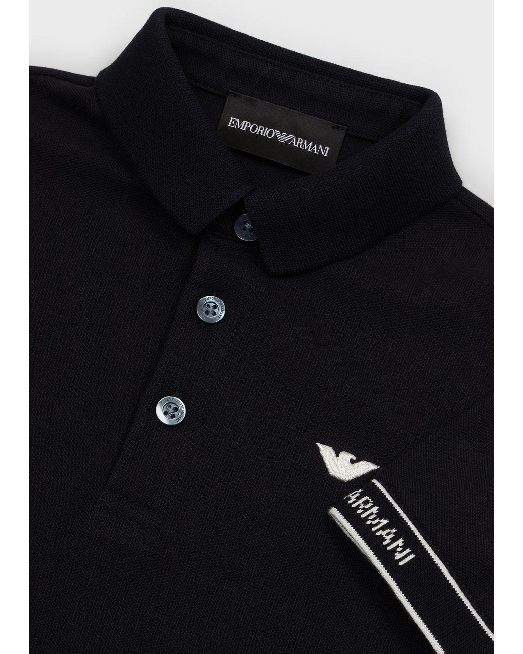 Emporio Armani Jersey Polo Shirt With Eagle Embroidery in Black for Men