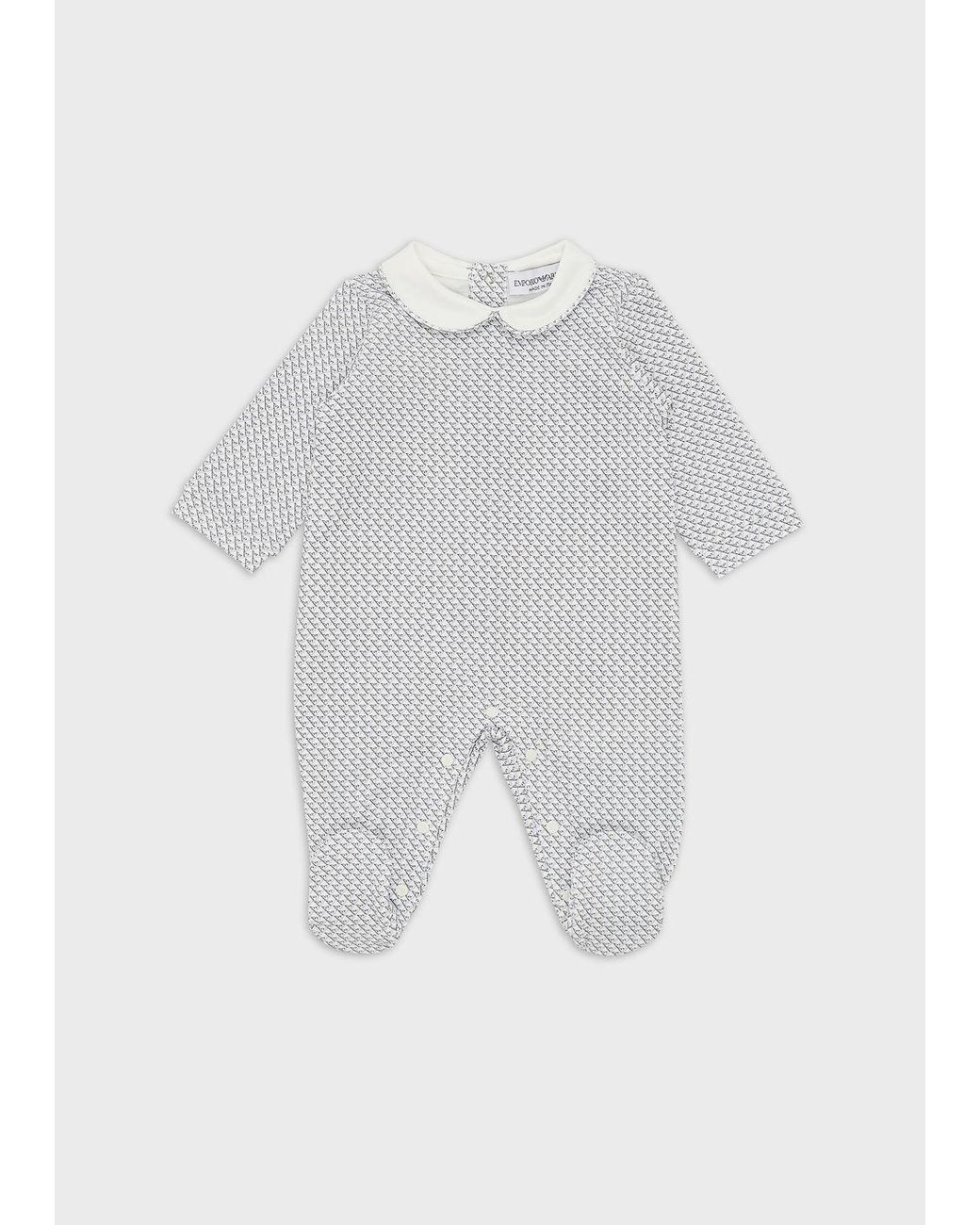 Emporio Armani Onesie With Peter Pan Collar And All-over Op-art Eagle in  White | Lyst
