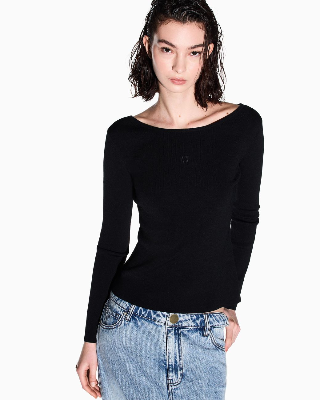 ARMANI EXCHANGE Black Long-Sleeved Boat Neck Sweater