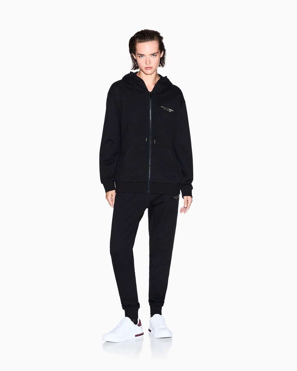 ARMANI EXCHANGE Black Cotton Zip-Up Hoodie
