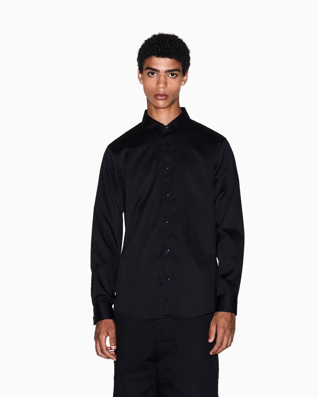 ARMANI EXCHANGE Blue Long Sleeve Stretch Cotton Satin Shirt Icon for men