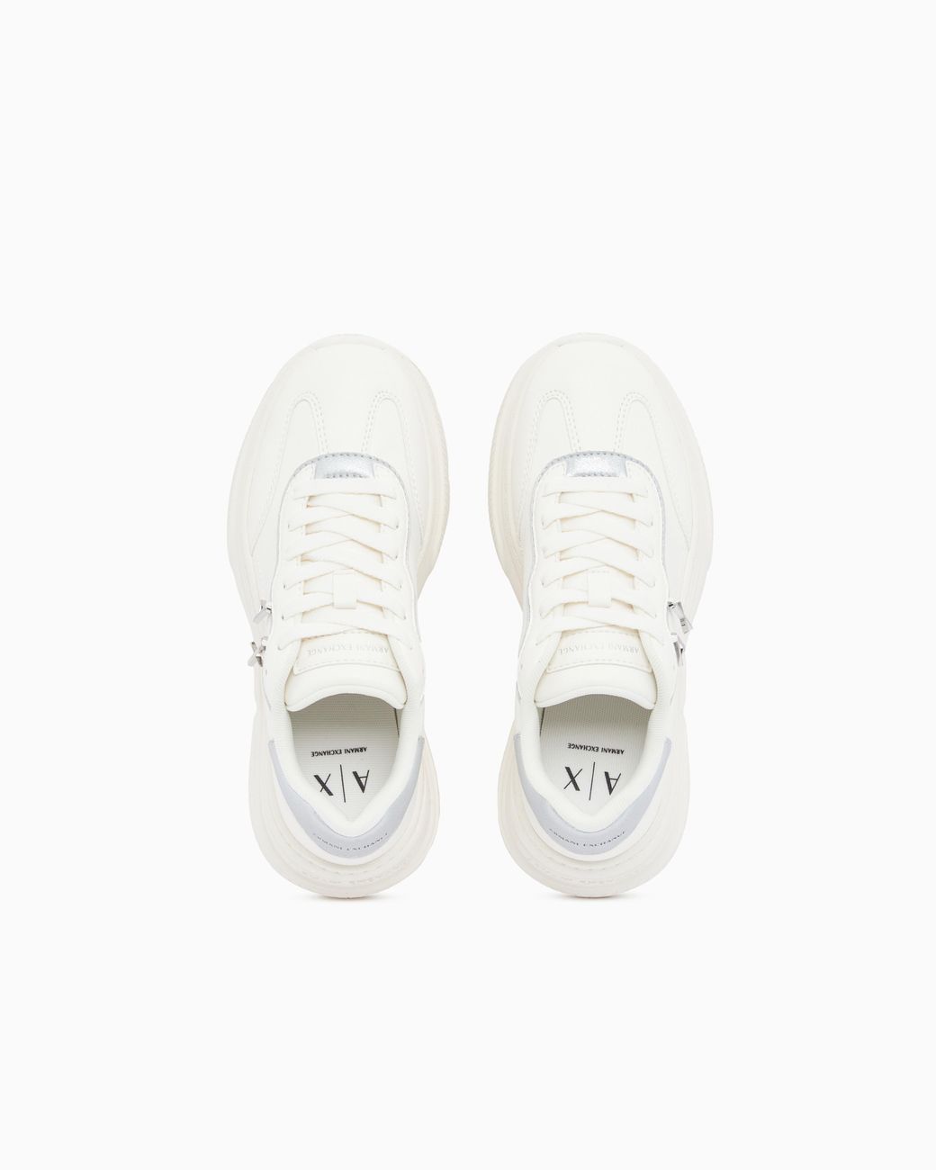 ARMANI EXCHANGE White Sneakers With Nappa Pillow And Metal Suede