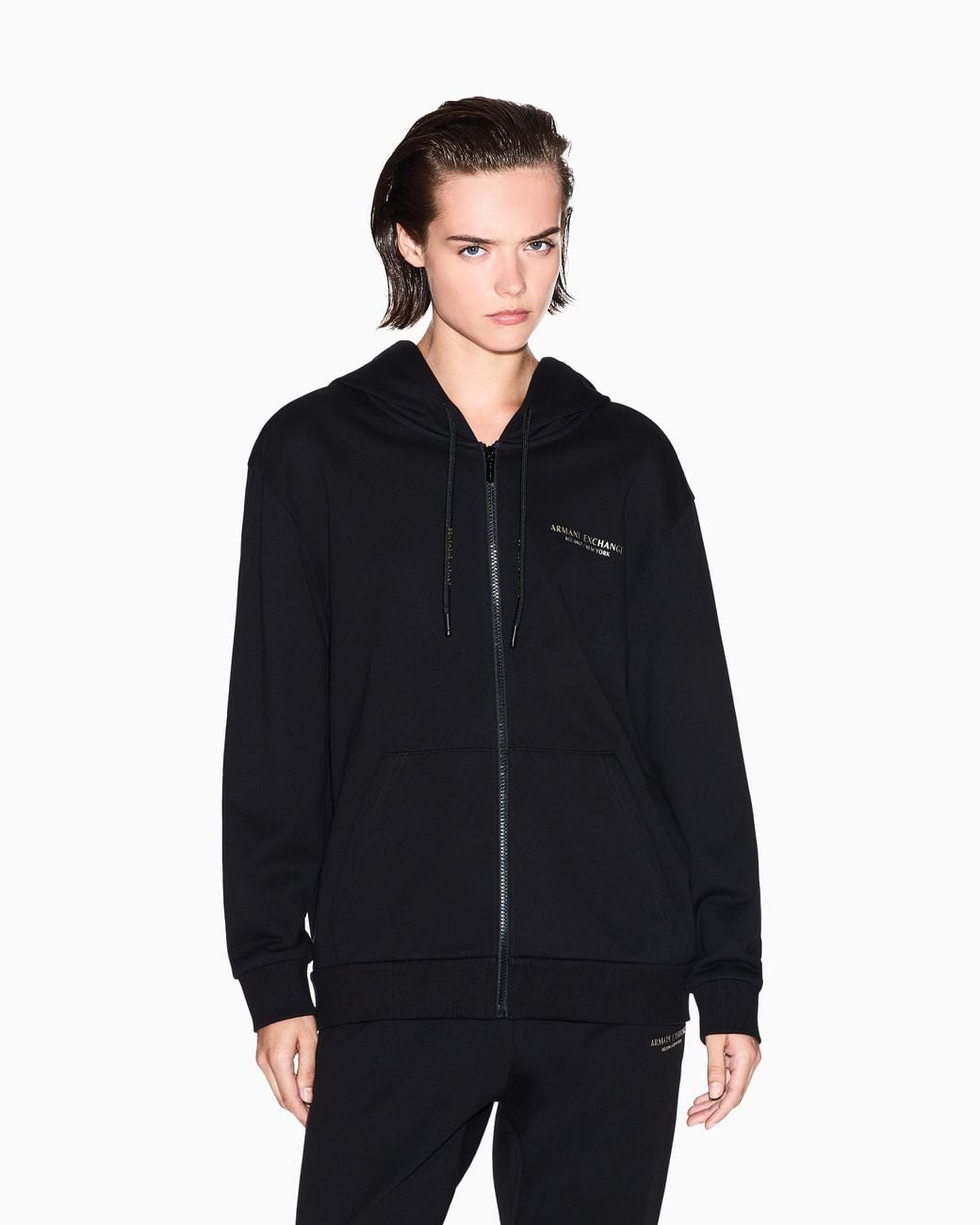 ARMANI EXCHANGE Black Cotton Zip-Up Hoodie
