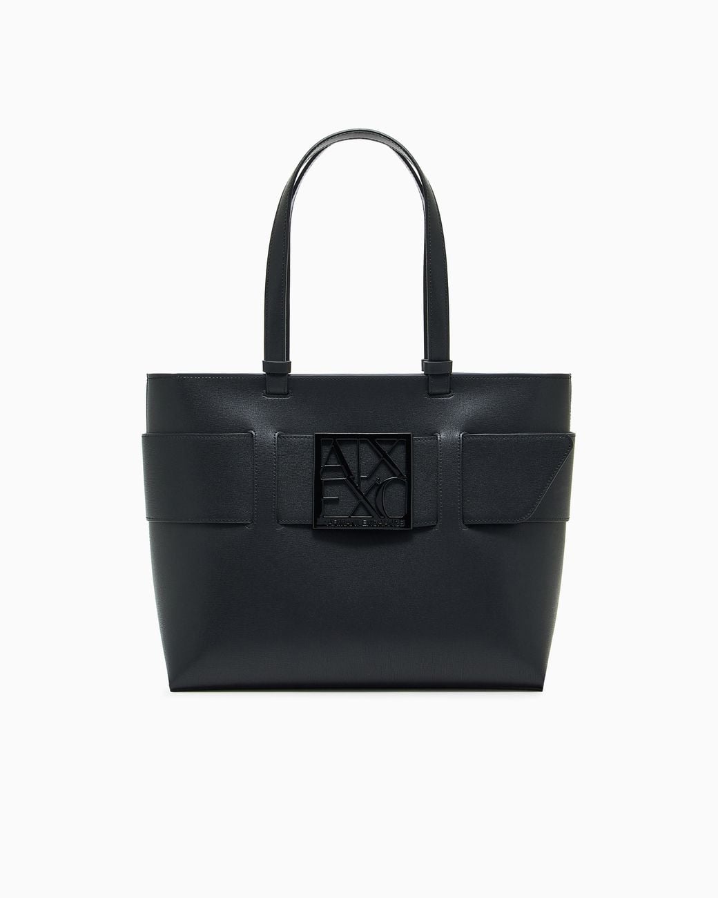 ARMANI EXCHANGE Black Structured Tote Bag With Front Logo And Double Handles