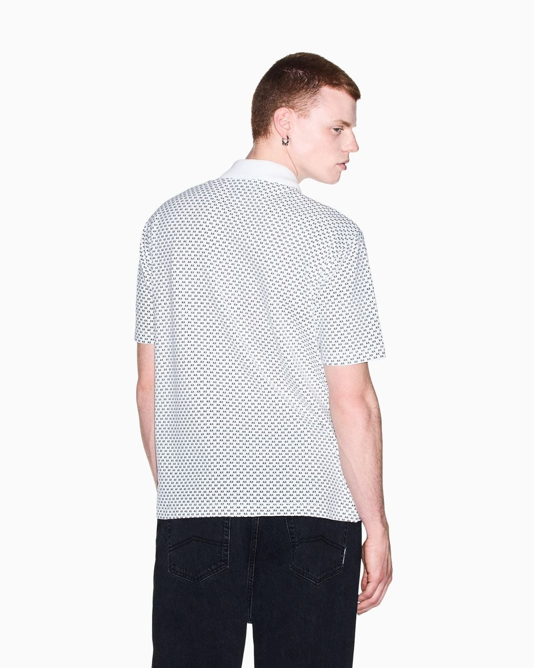 Polo En Piqué De Coton Extensible À Motif Géométrique ARMANI EXCHANGE pour homme en coloris White