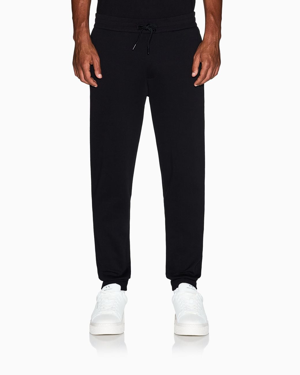 ARMANI EXCHANGE Black Bonded Stretch Cotton Joggers With Ribbed Cuffs Icon for men