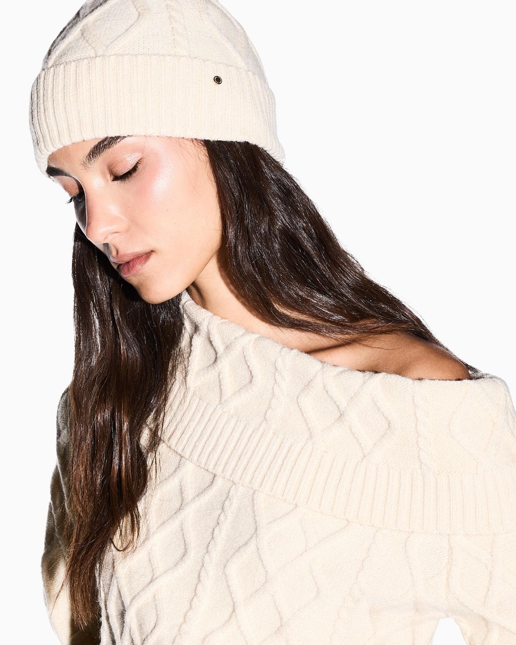 ARMANI EXCHANGE Natural Beanie Hat Regular Fit Knitted Wool