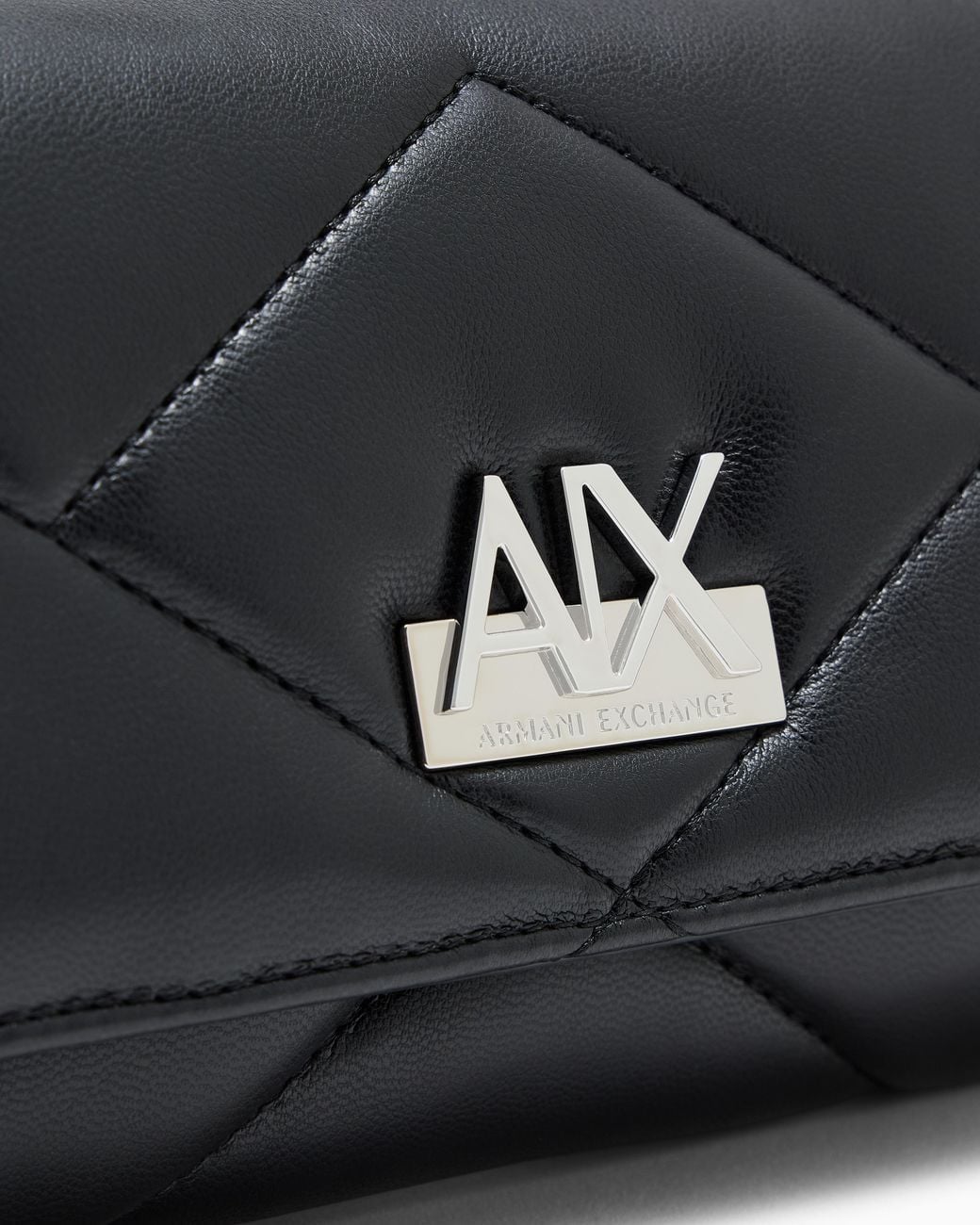 ARMANI EXCHANGE Black Quilted Faux Leather Crossbody Bag With Chain Strap