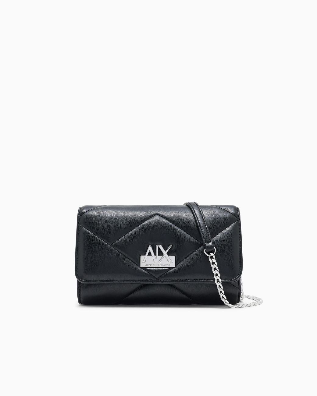 ARMANI EXCHANGE Black Quilted Faux Leather Crossbody Bag With Chain Strap