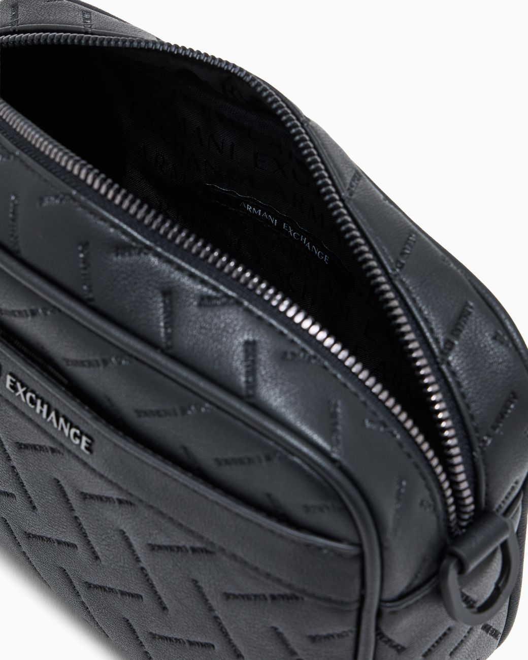 ARMANI EXCHANGE Black Textured Crossbody Bag With Wrist Strap And Zip Closure for men