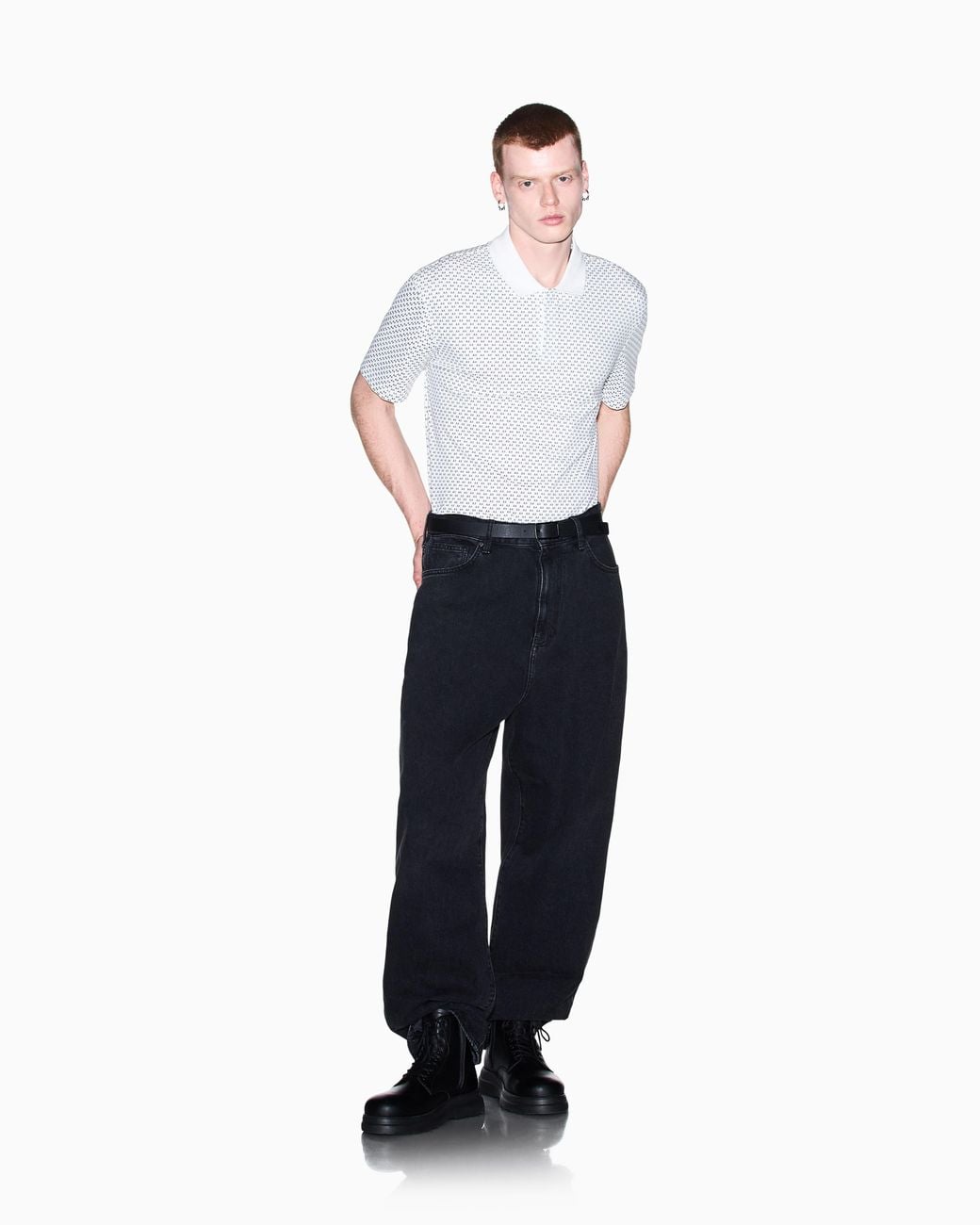 Polo En Piqué De Coton Extensible À Motif Géométrique ARMANI EXCHANGE pour homme en coloris White