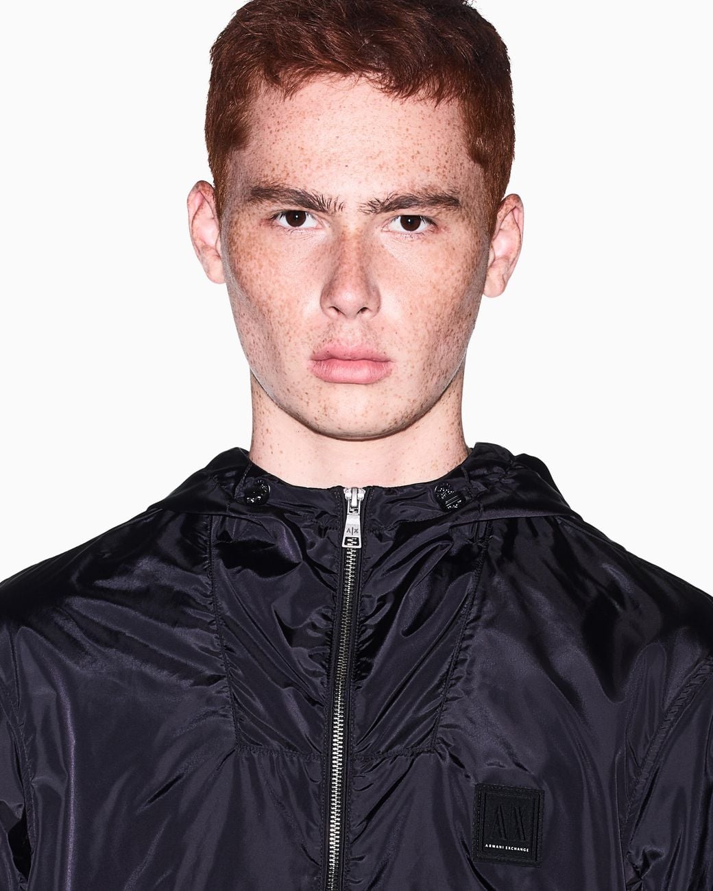 ARMANI EXCHANGE Blue Hooded Nylon Windbreaker Icon With A Zip And Logo Patch for men