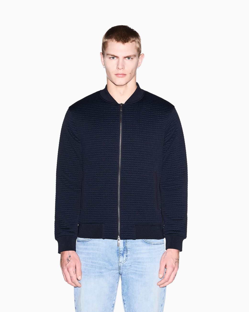 ARMANI EXCHANGE Blue Stretch Bomber Jacket for men