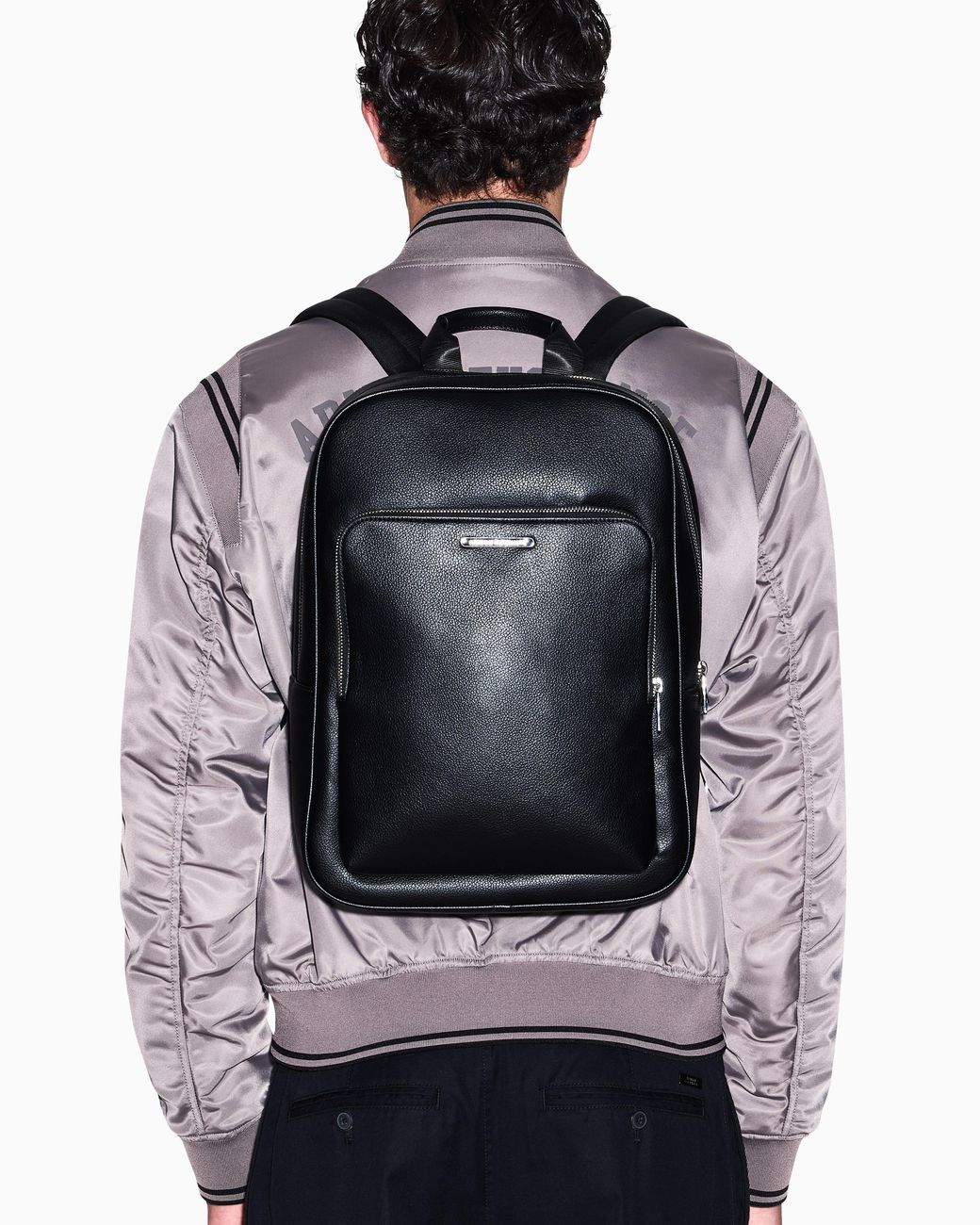 ARMANI EXCHANGE Black Textured Backpack With A Zippered Pocket And Padded Straps for men