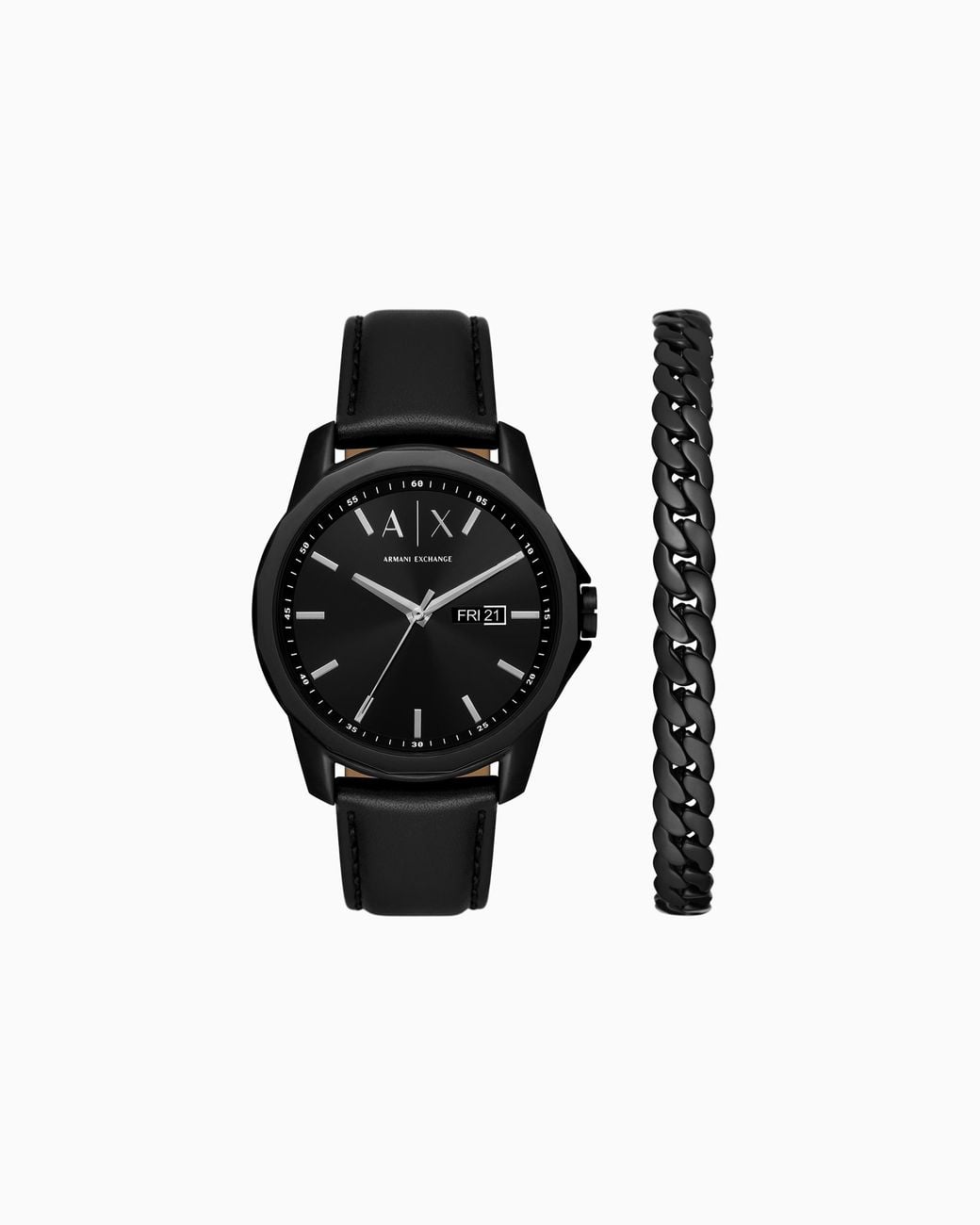 ARMANI EXCHANGE Black Leather Watch With Three-Hand Date Display And Stainless Steel Bracelet for men