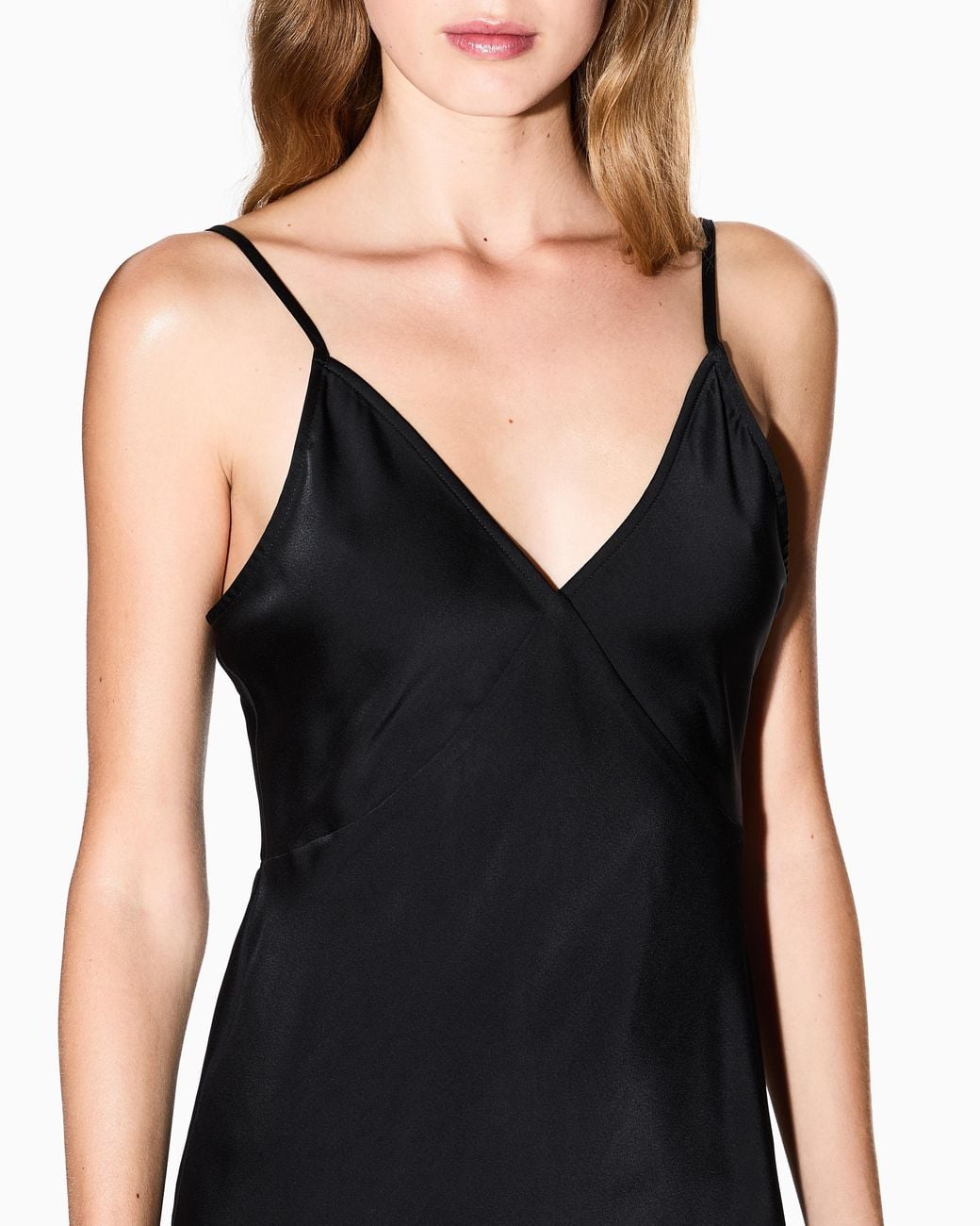 ARMANI EXCHANGE Black Shiny Satin Midi Dress