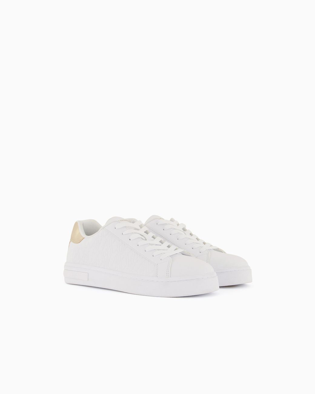 ARMANI EXCHANGE White Low-Top Sneakers With Embossed Pattern And Contrast Heel