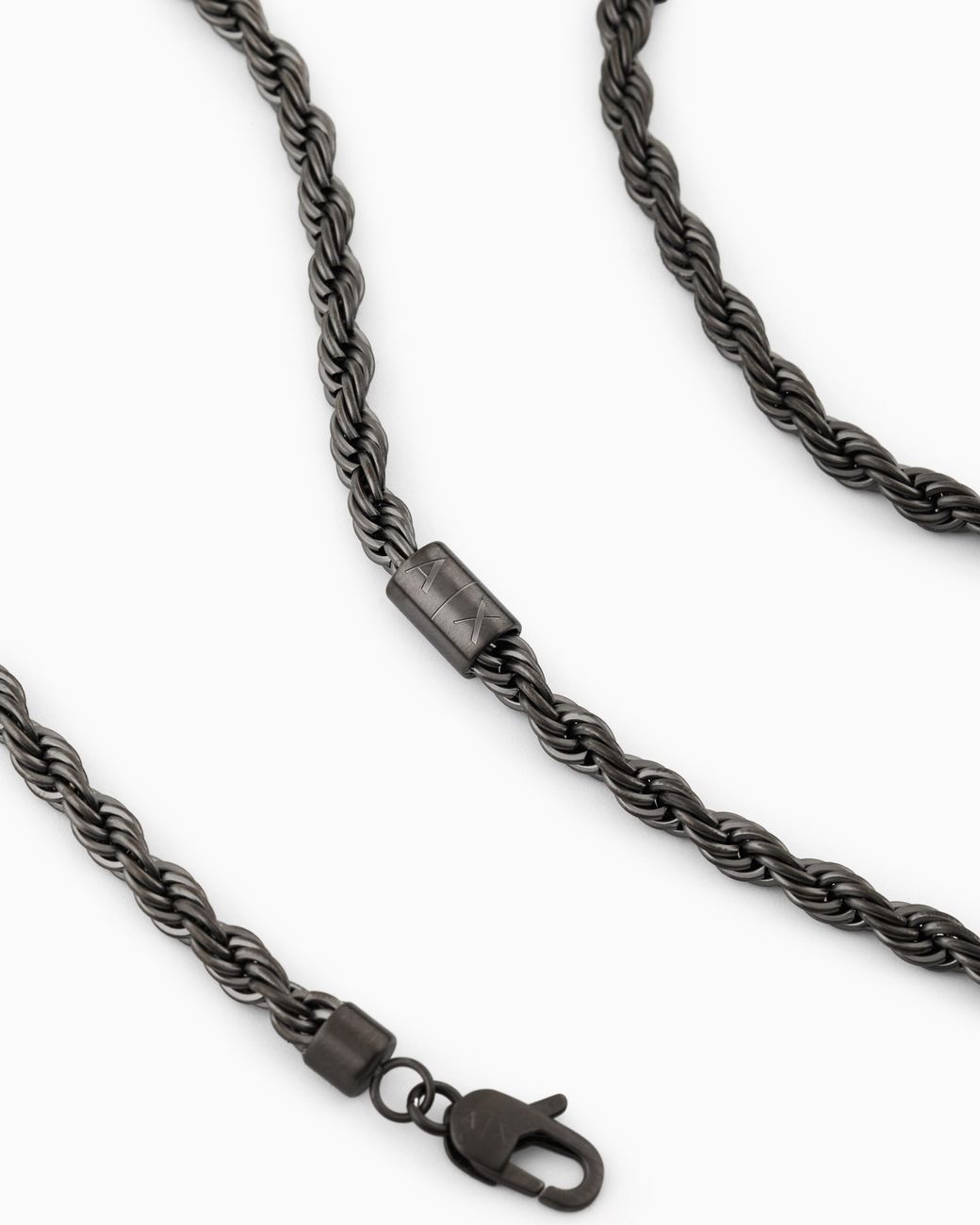 ARMANI EXCHANGE Metallic Gunmetal Stainless Steel Chain Necklace for men