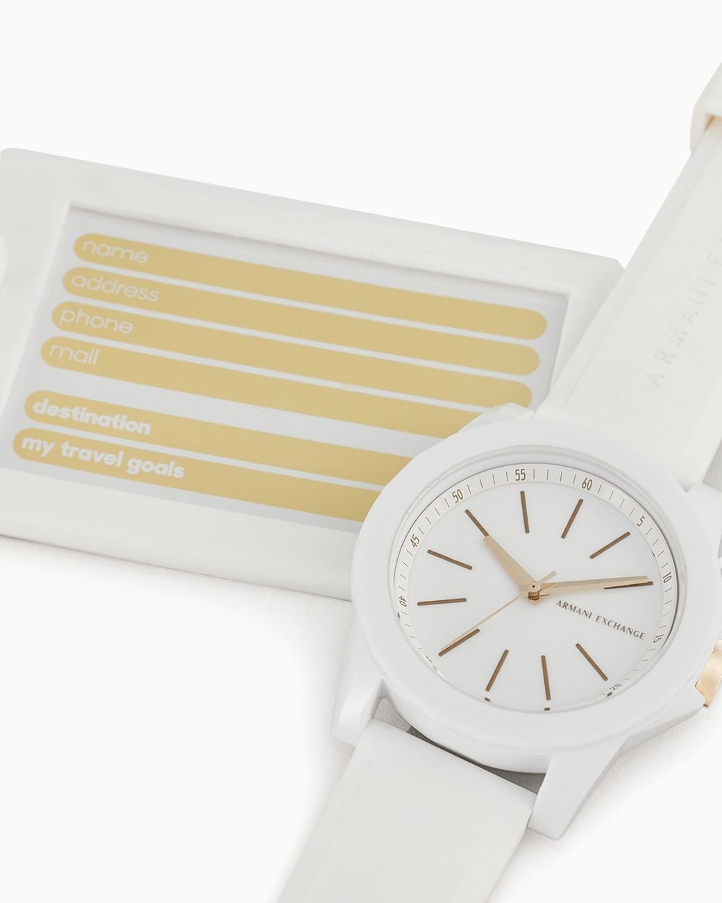 ARMANI EXCHANGE White Three-Hand Silicone Watch And Luggage Tag Gift Set
