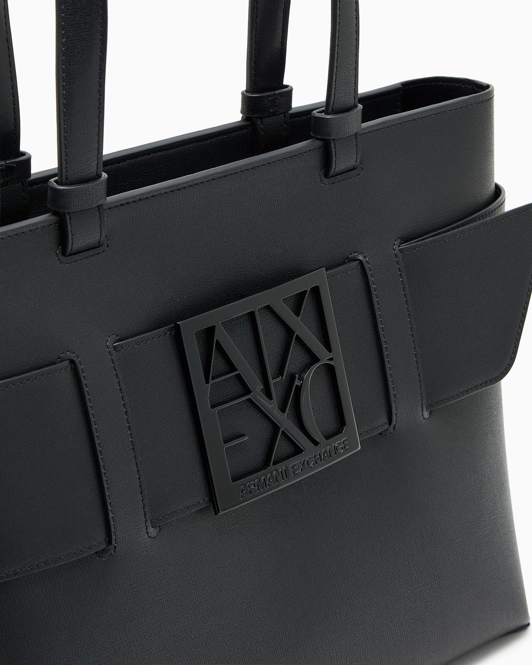 ARMANI EXCHANGE Black Structured Tote Bag With Front Logo And Double Handles