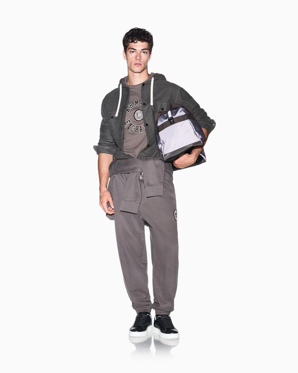 ARMANI EXCHANGE Gray Regular Fit Trousers Cotton French Terry for men
